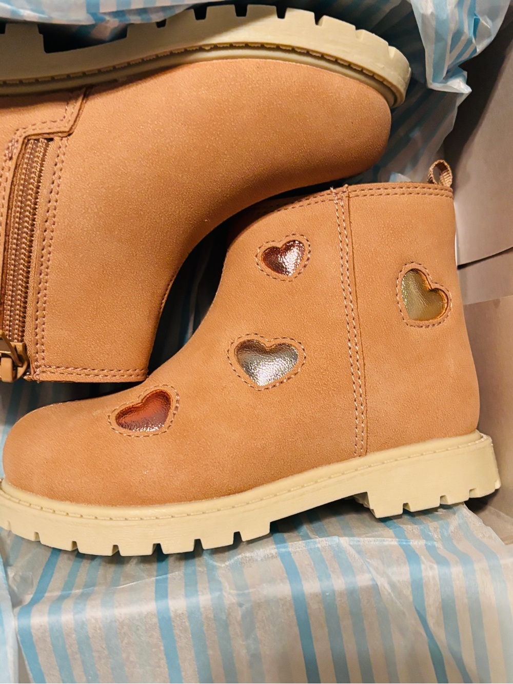 Carter's Lovie Toddler Heart Cutout Boots Beige Size 9 NWT
